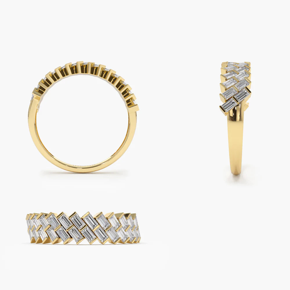 Solid Gold Double Row Diagonal Baguette Ring
