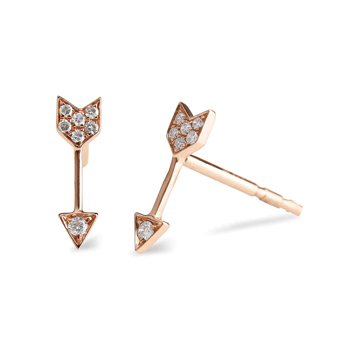 Solid Gold Diamond Arrow Stud Earrings
