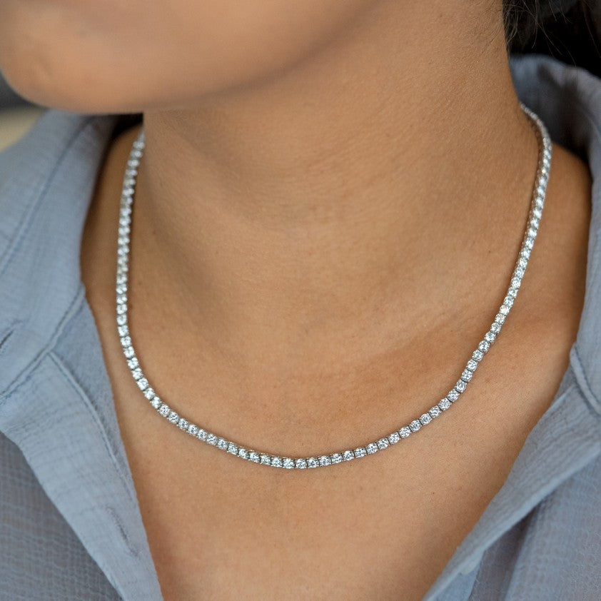 18K Solid Gold 10 CT Diamond Tennis Necklace