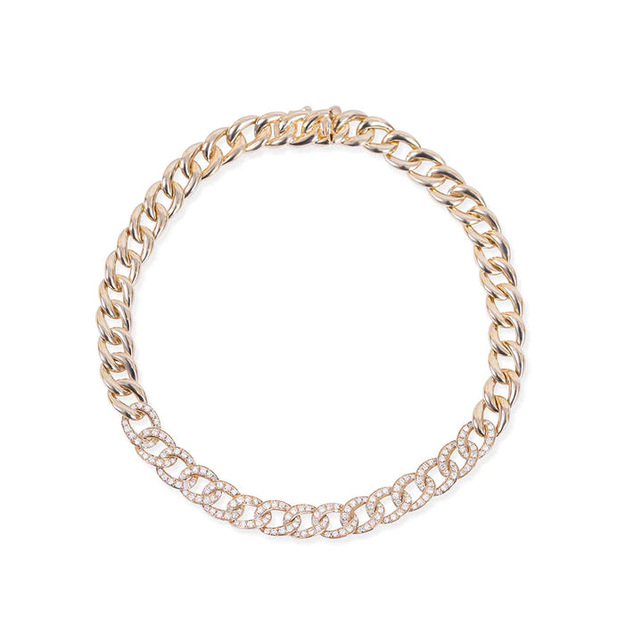 Solid Gold Medium Half Diamond Chain Link Bracelet