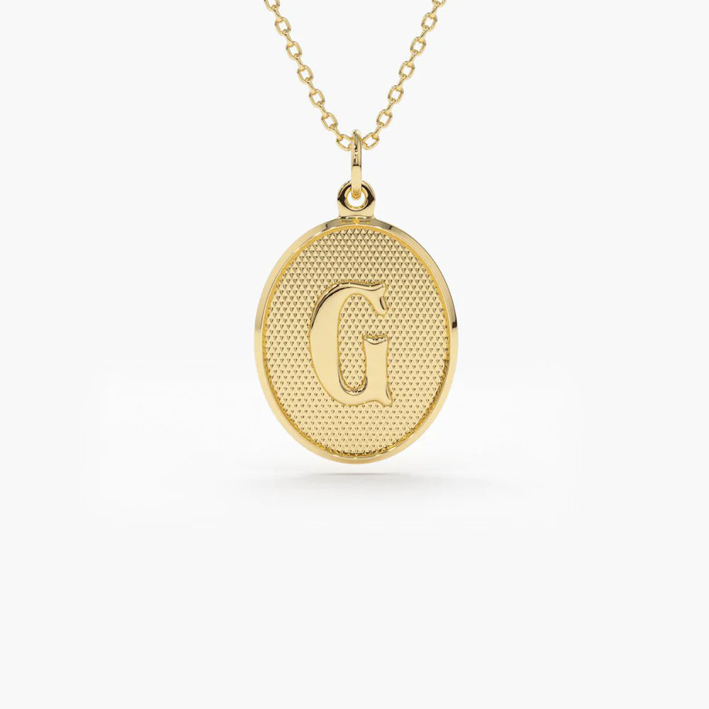 Solid Gold Oval Medallion Initial Necklace