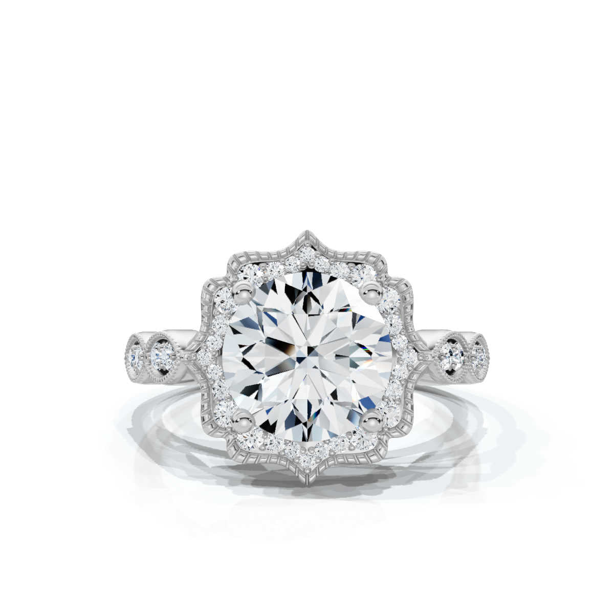 Solid Gold 2 CT Vintage Lab Grown Diamond Engagement Ring