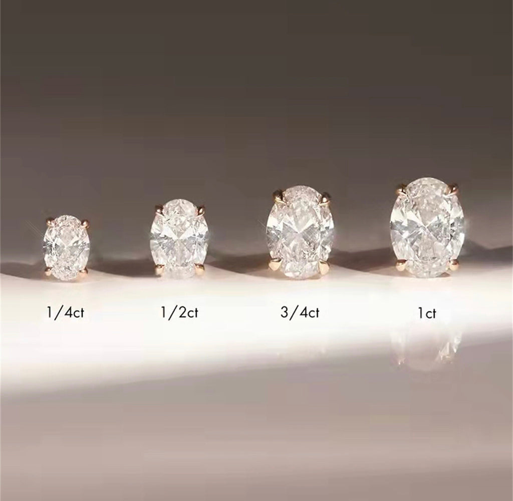Solid Gold Oval Solitaire Studs , 0.75 Moissanite Diamond Studs