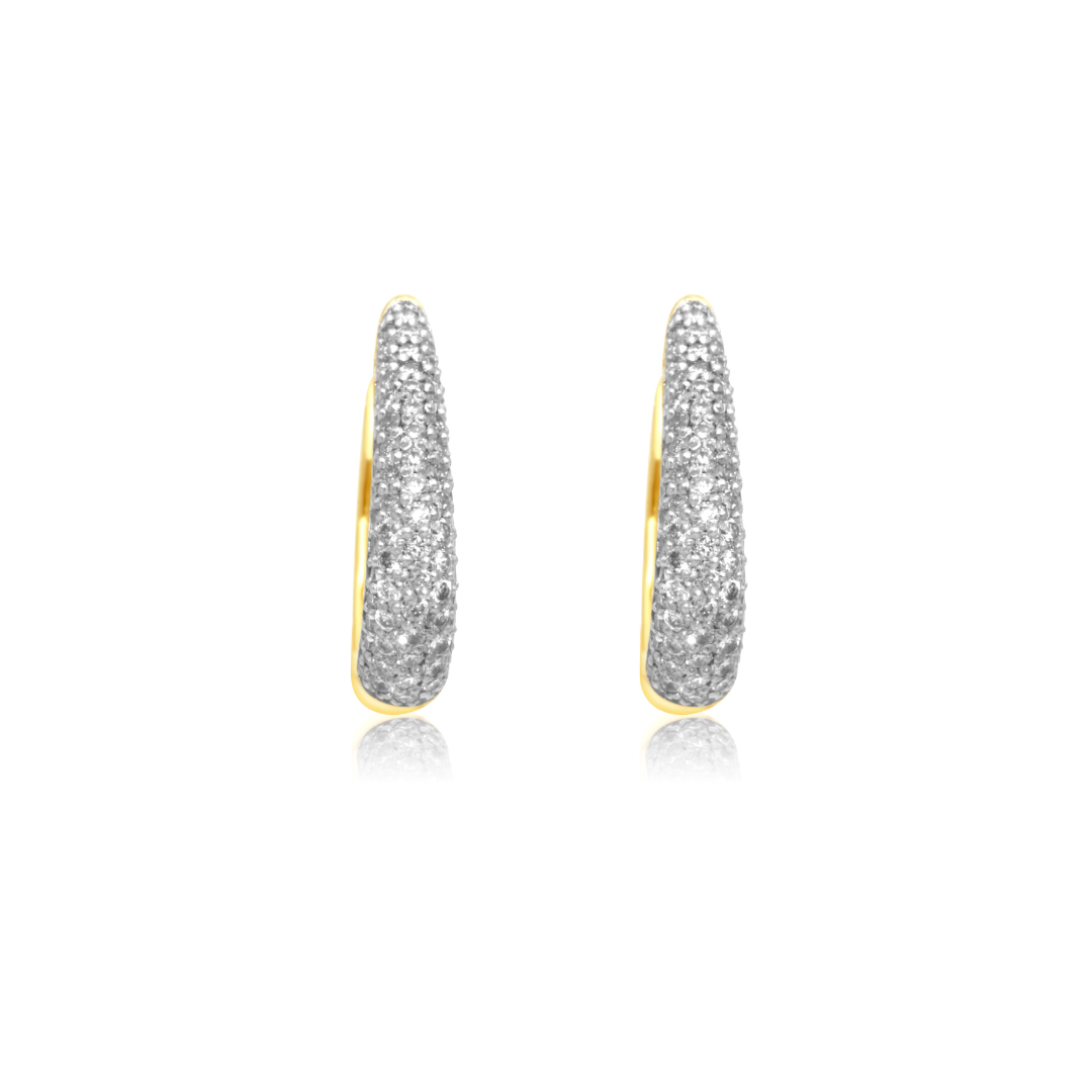 18K Solid Gold Pave Diamond Hoop Earring - Style A