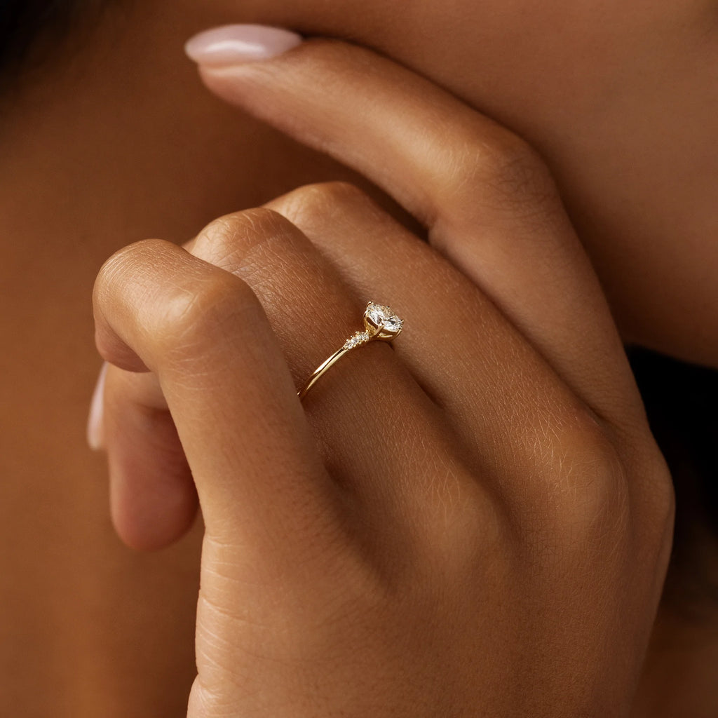 Solid Gold Poppy Seed Ring, 0.41ct. Round Cut Diamond Moissanite Ring
