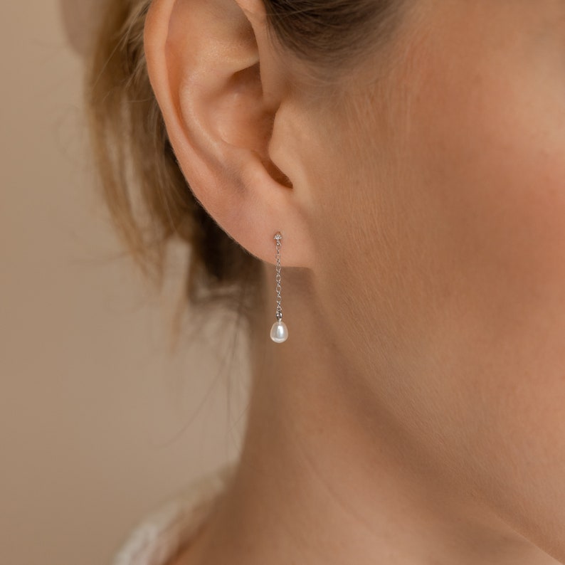 Solid Gold Pearl Drop Earring