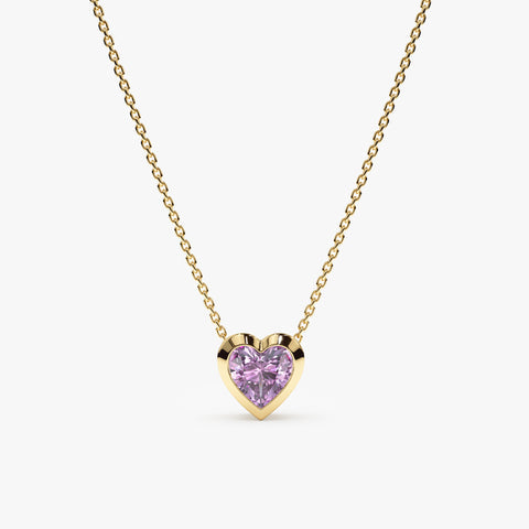 Solid Gold Amethyst Heart Necklace (007E29)