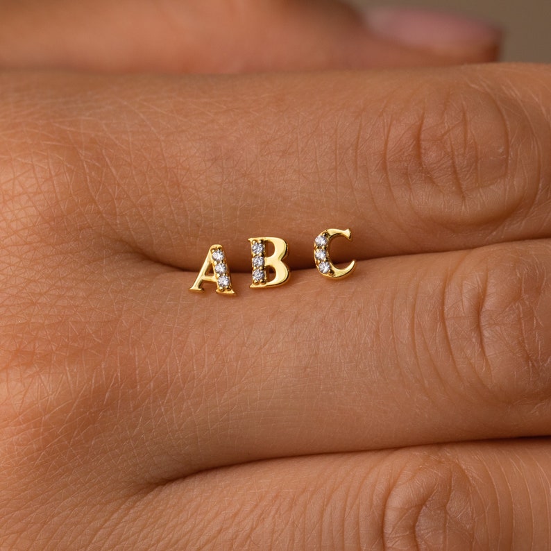 Solid Gold Diamond Letter Stud Earring