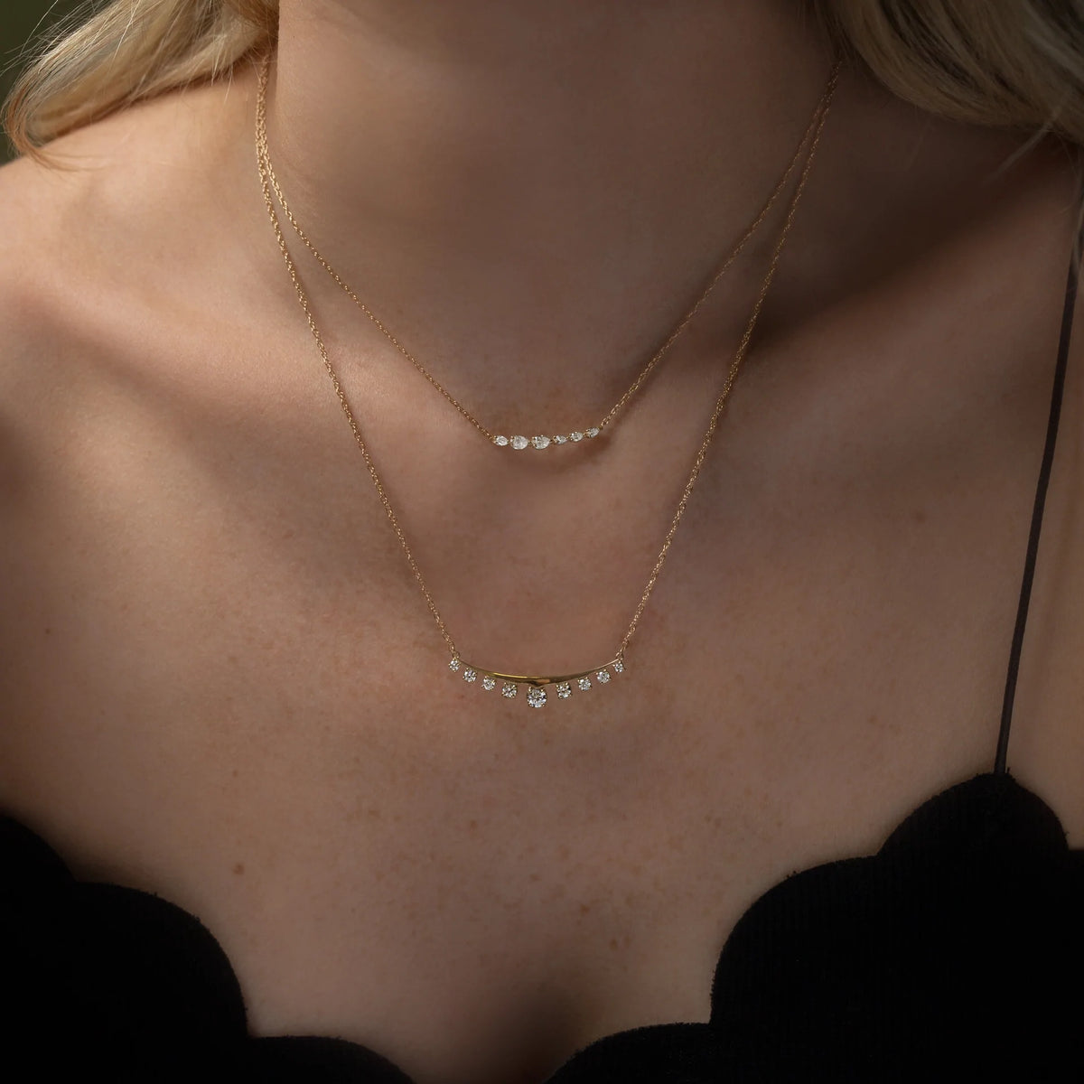 Solid Gold Diamond Arc Collar Necklace