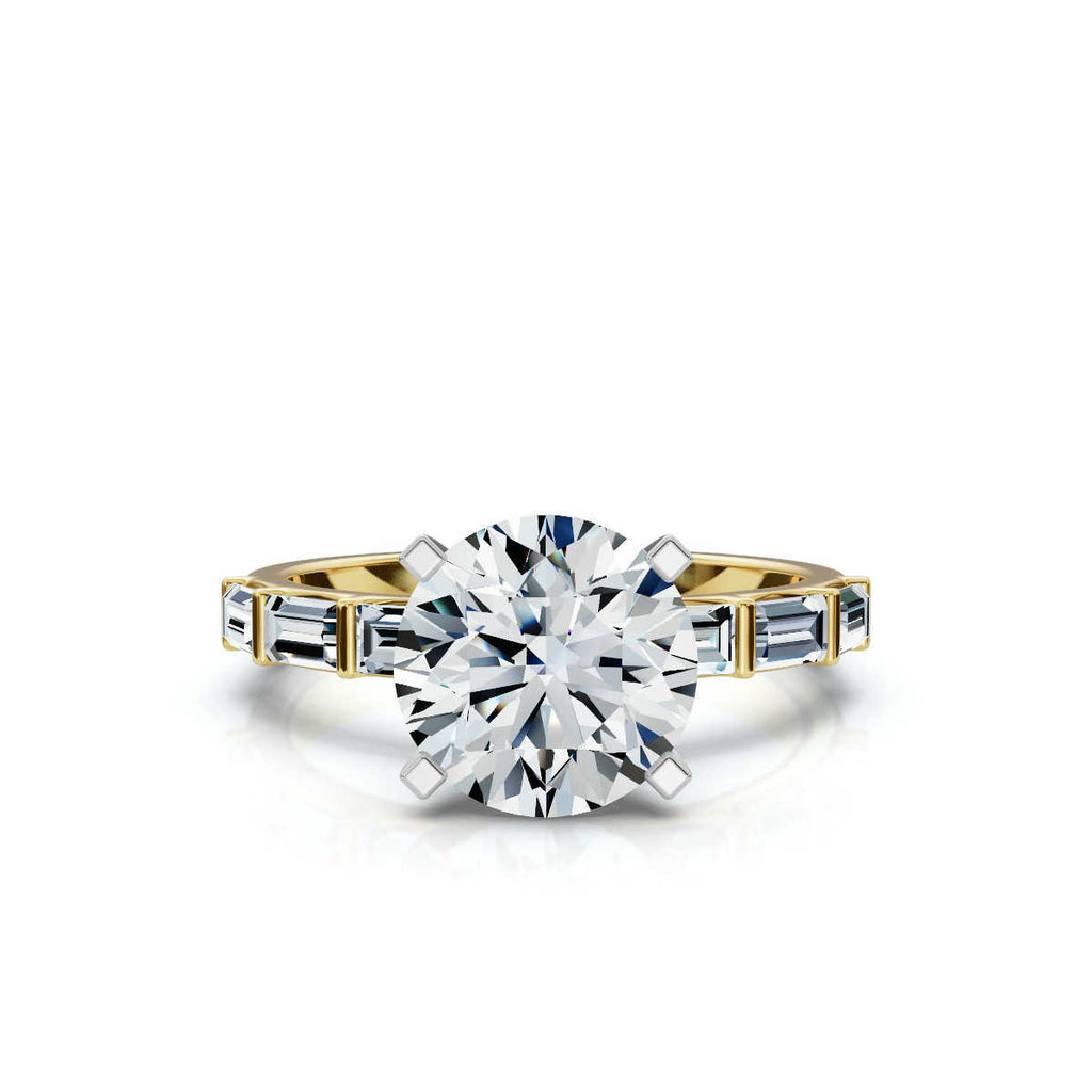 Solid Gold Engagement Ring 2 CT Baguette & Round Shape Lab Grown Diamond