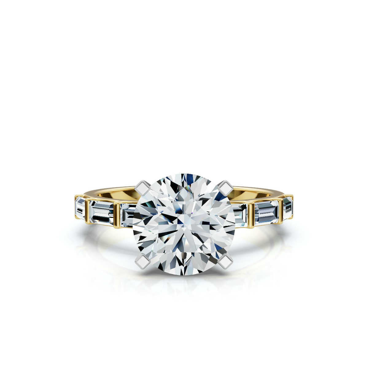 Solid Gold Engagement Ring 2 CT Baguette & Round Shape Lab Grown Diamond
