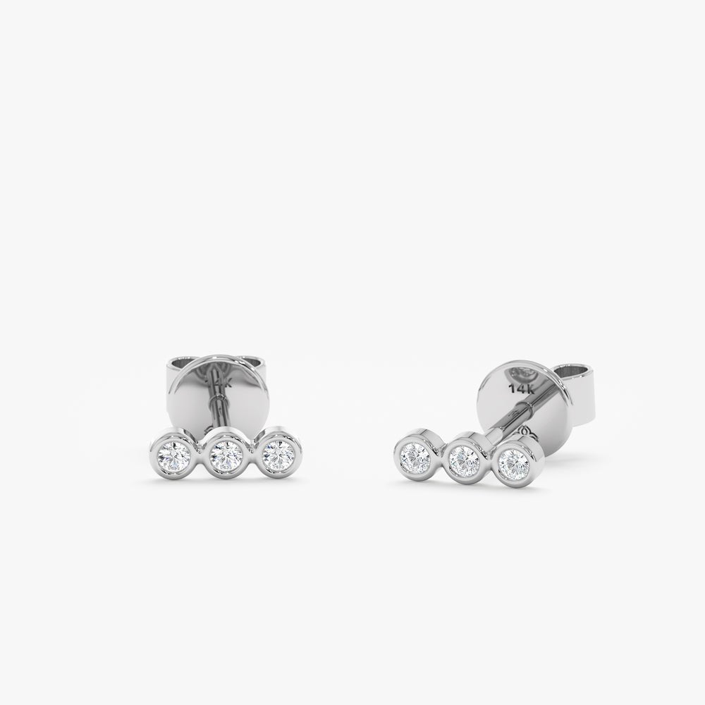 Solid Gold Triple Diamond Bezel Studs