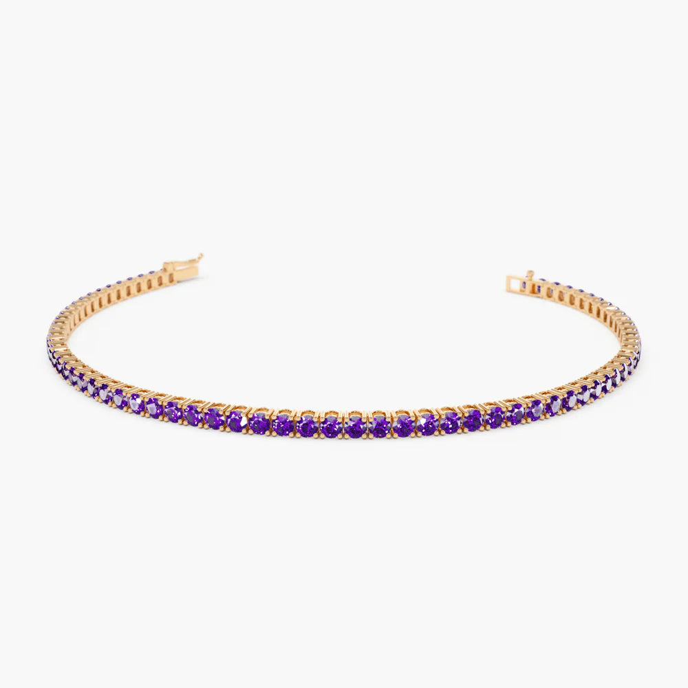 Solid Gold Prong Setting Amethyst Tennis Bracelet