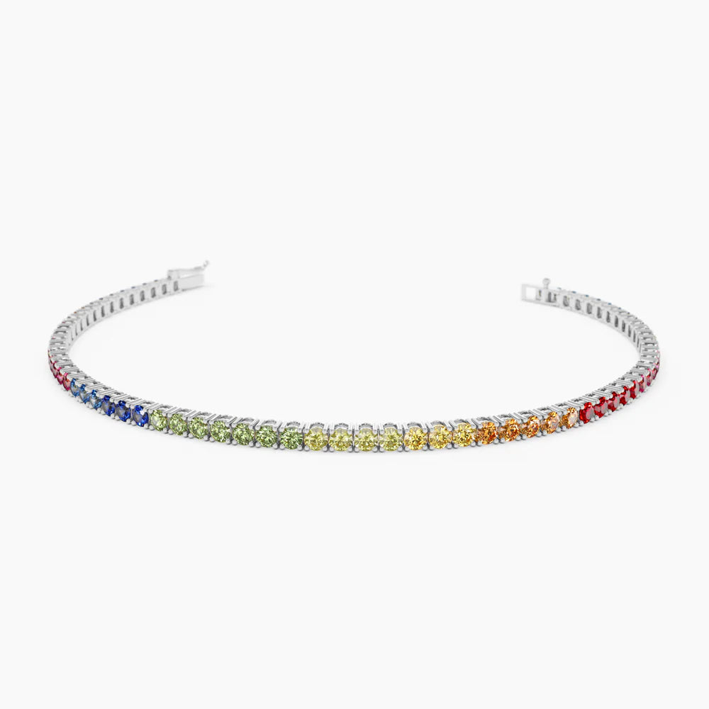Solid Gold Yellow Gold Rainbow Sapphire Continuous Tennis Bracelet⁠