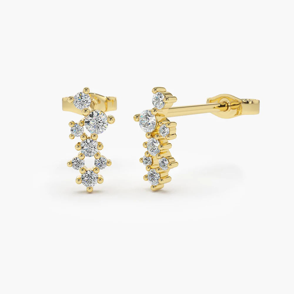 14K Solid Gold Diamond Cluster Earrings - Style B