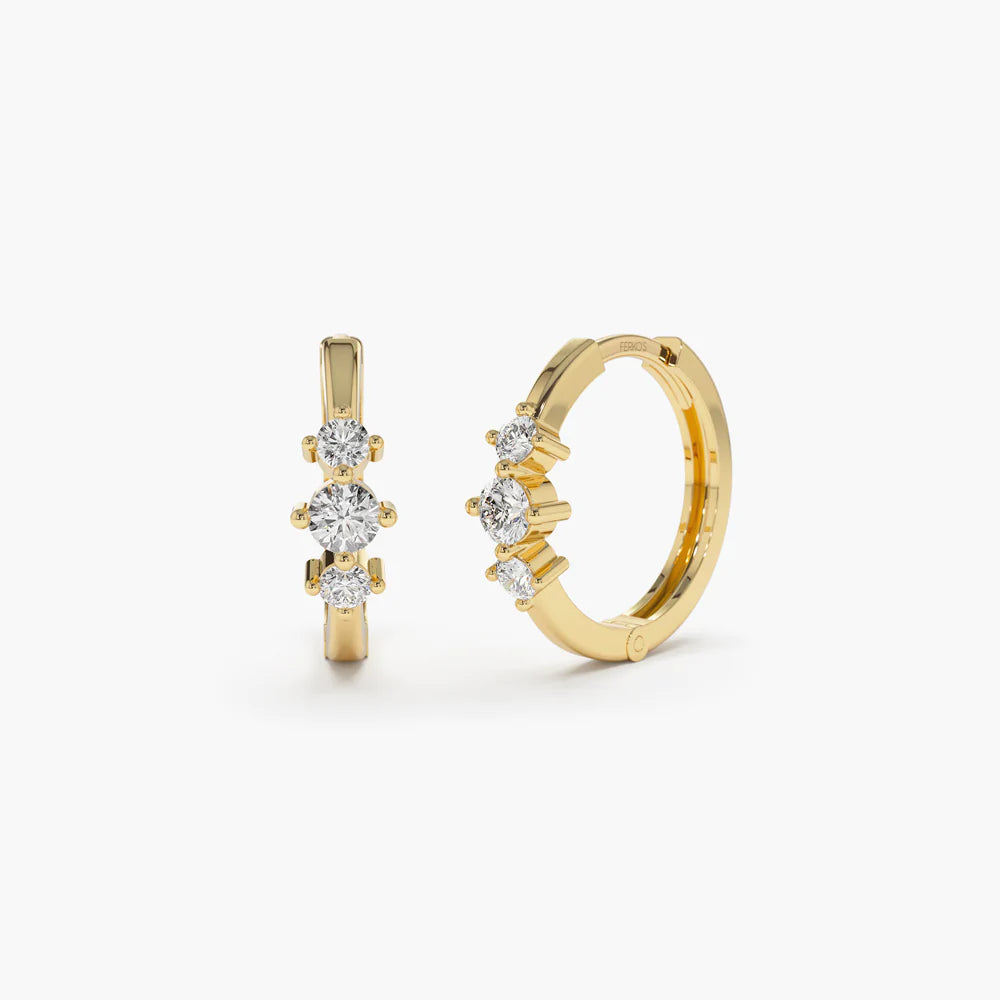 Solid Gold Elongated Triangle Earrings with Micro Pave Diamonds