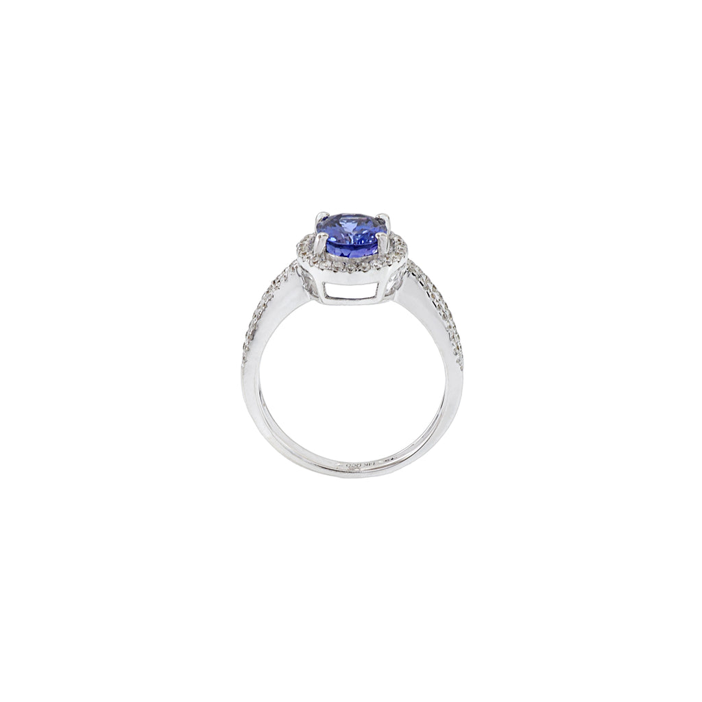 Solid Gold Oval Cut Tanzanite And Diamond Ring (514EC6)