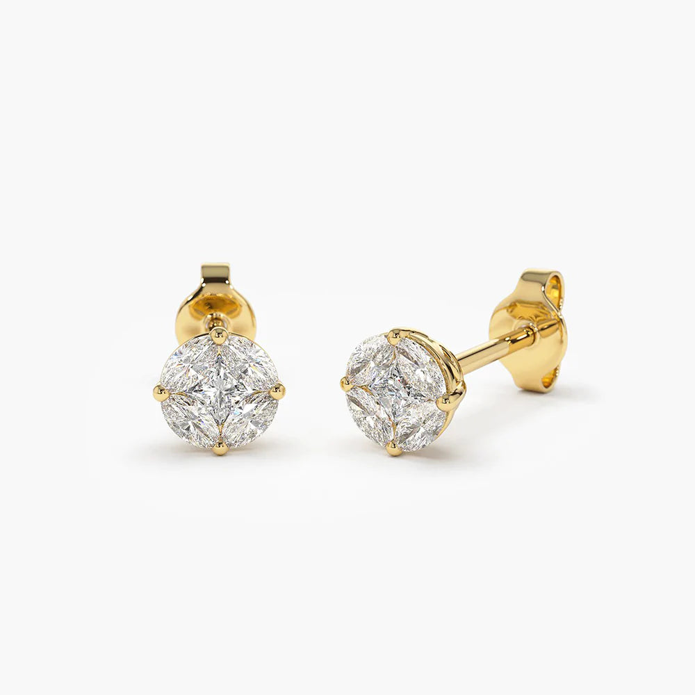 Solid Gold 5MM Illusion Setting Diamond Studs, Diamond Stud Earrings