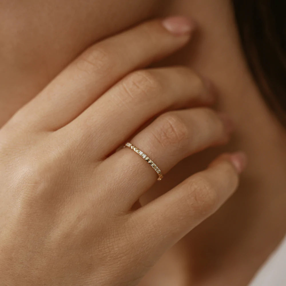 Solid Gold Pyramid Diamond Eternity Ring