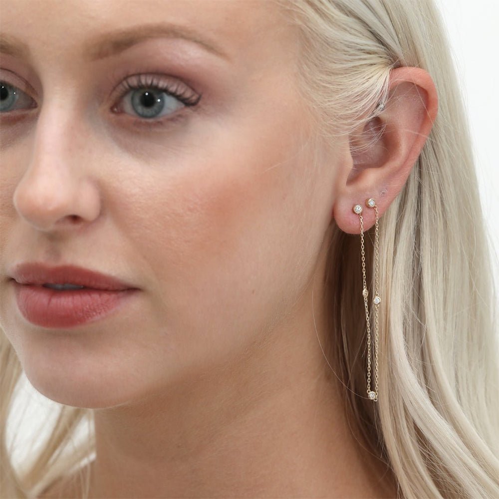 Solid Gold Multi Diamond Hanging Chain Studs