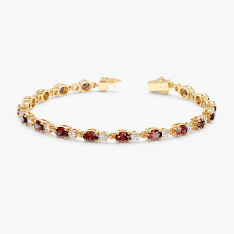 Solid Gold Garnet & Diamond Eternity Bracelet (40BD56)