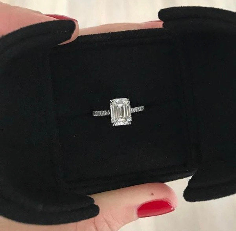 Solid Gold 3.00 CT Emerald Cut Moissanite Engagement Ring