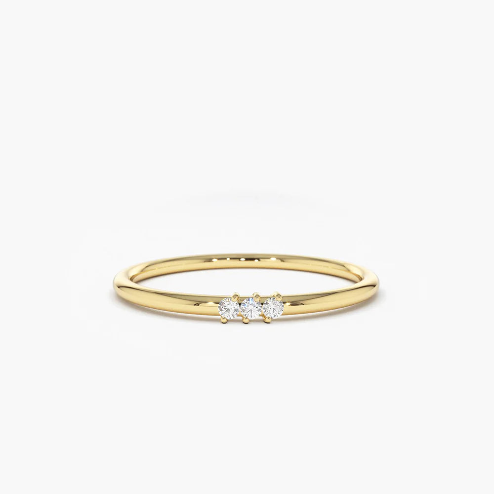 Solid Gold 3 Stone Minimalist Diamond Ring
