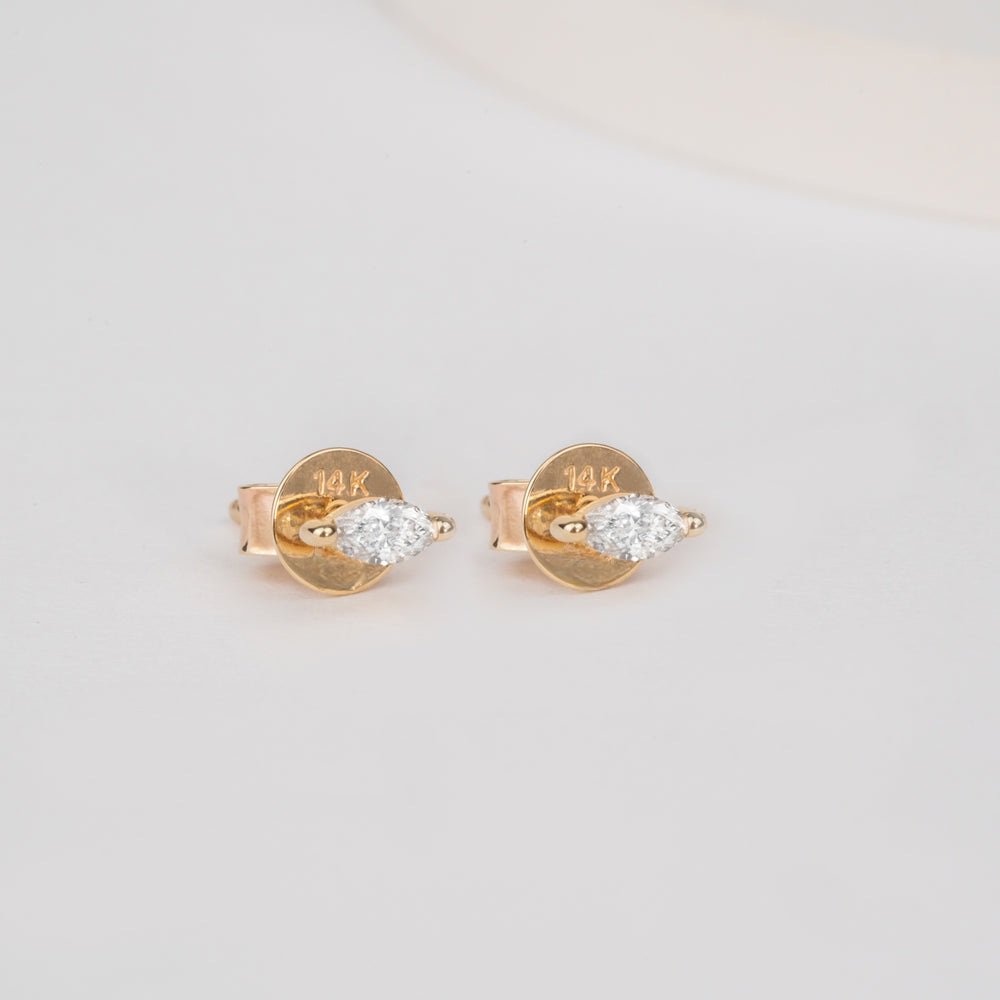 Solid Gold Marquise Diamond Studs