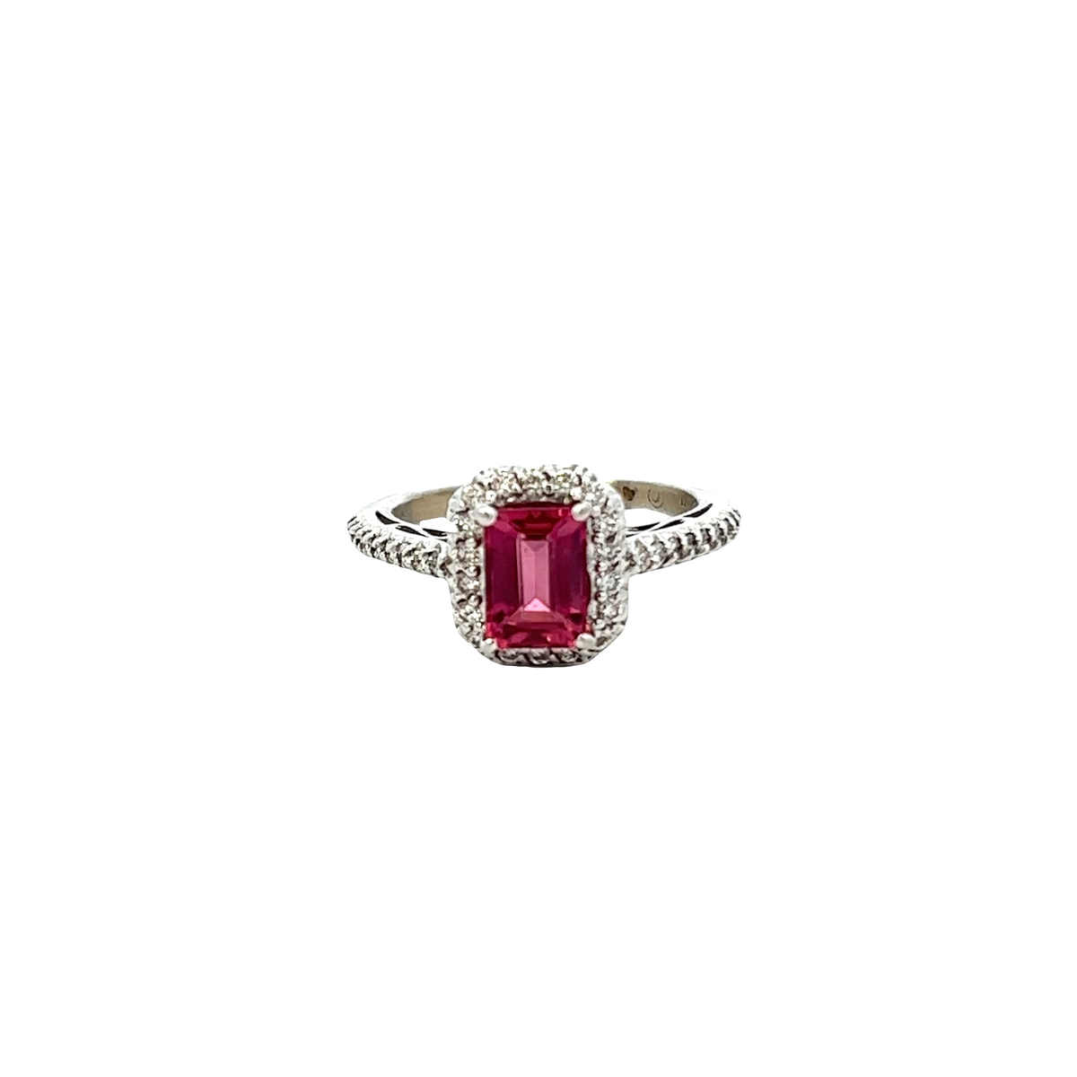 Solid Gold Rectangular Cut Pink Tourmaline an Diamond Ring