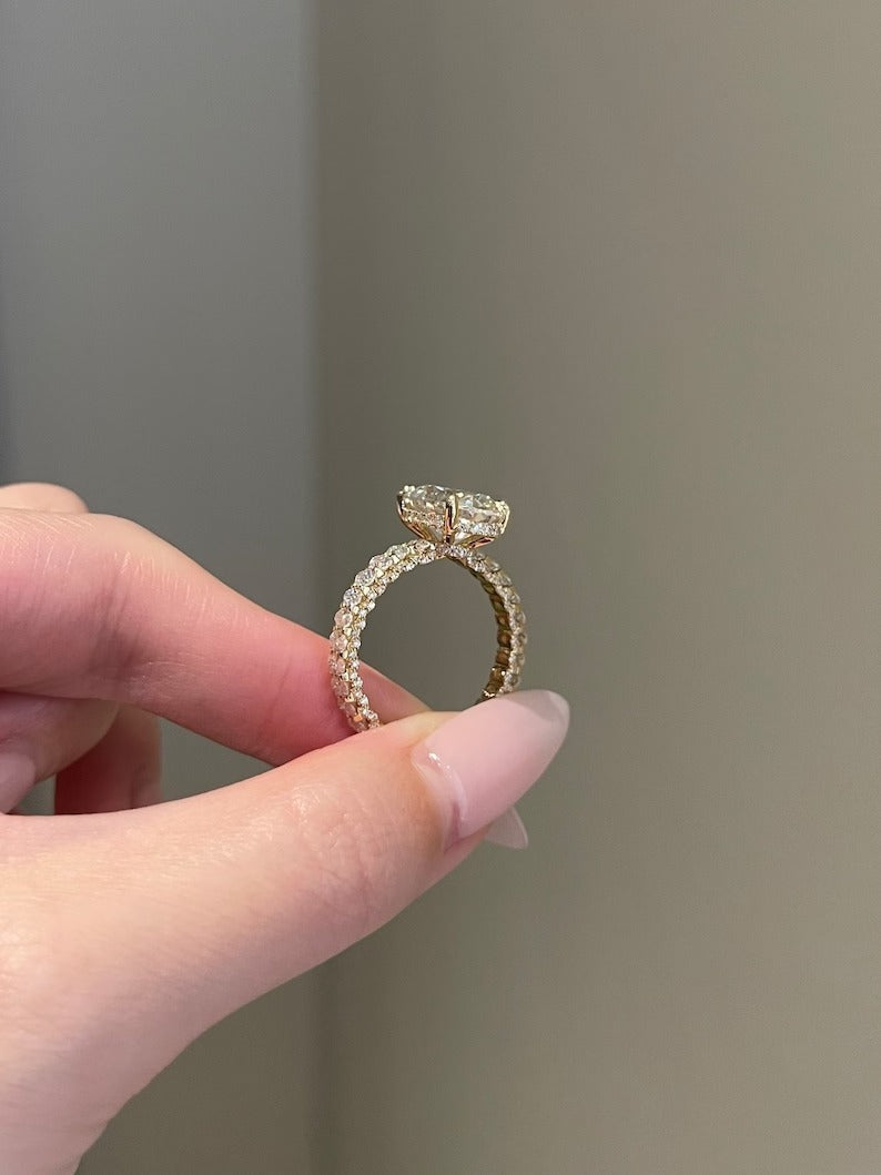 Solid Gold Brilliant Oval Cut 5Ct Moissanite Double Hidden Halo Ring