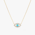 Solid Gold Turquoise Eye Diamond Necklace (C76F9E)