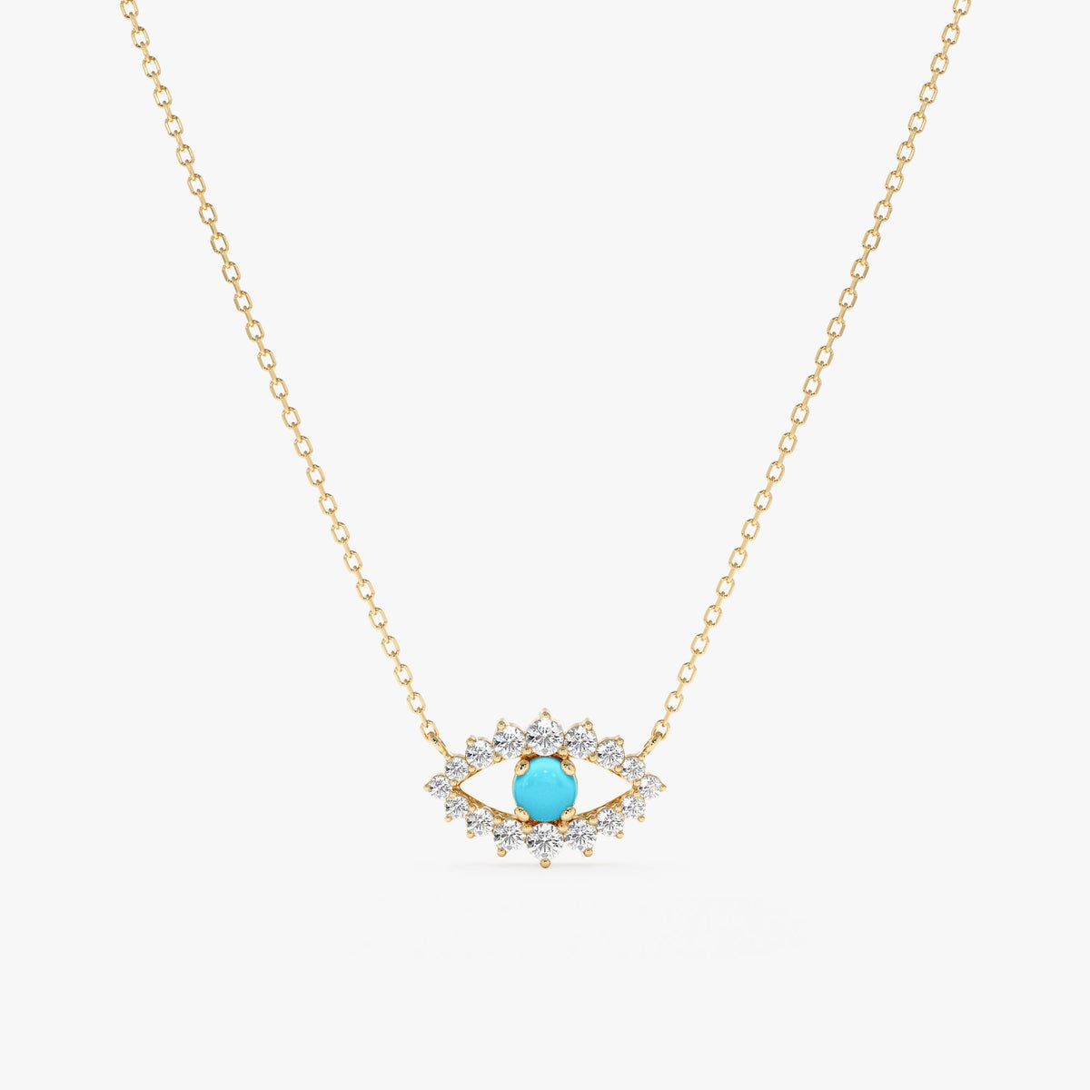 Solid Gold Turquoise Eye Diamond Necklace (C76F9E)