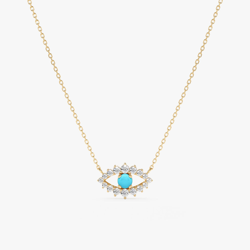 Solid Gold Turquoise Eye Diamond Necklace (E49B22)