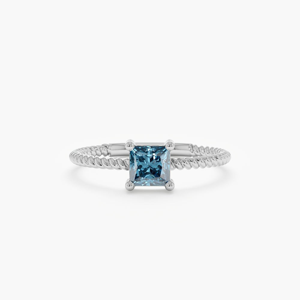 Solid Gold Square Blue Topaz Ring (1508D0)