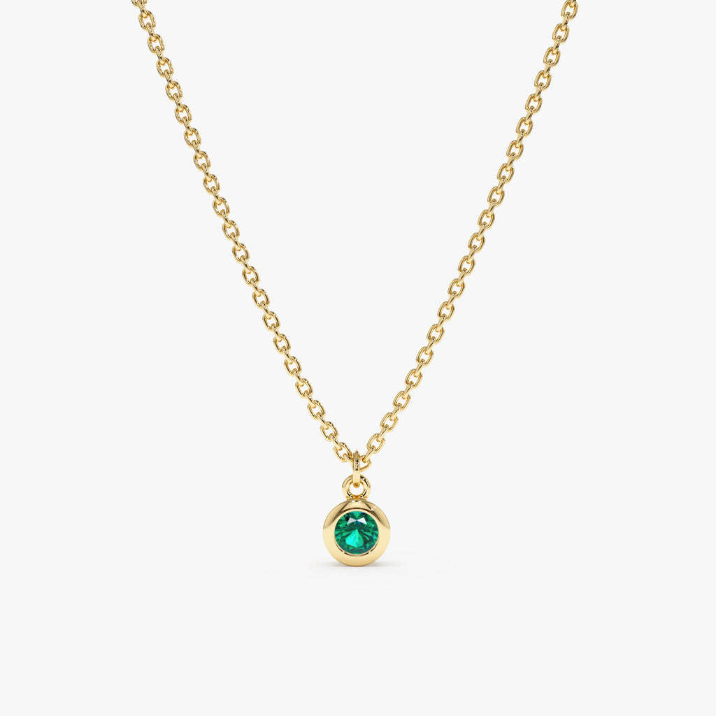 Solid Gold Natural Emerald Bezel Necklace (7492DF)