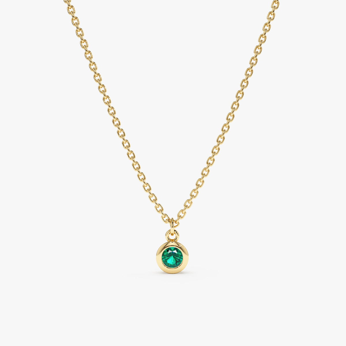 Solid Gold Natural Emerald Bezel Necklace (7492DF)