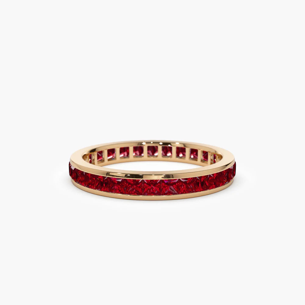 Solid Gold Full Eternity Princess Cut Ruby Ring
