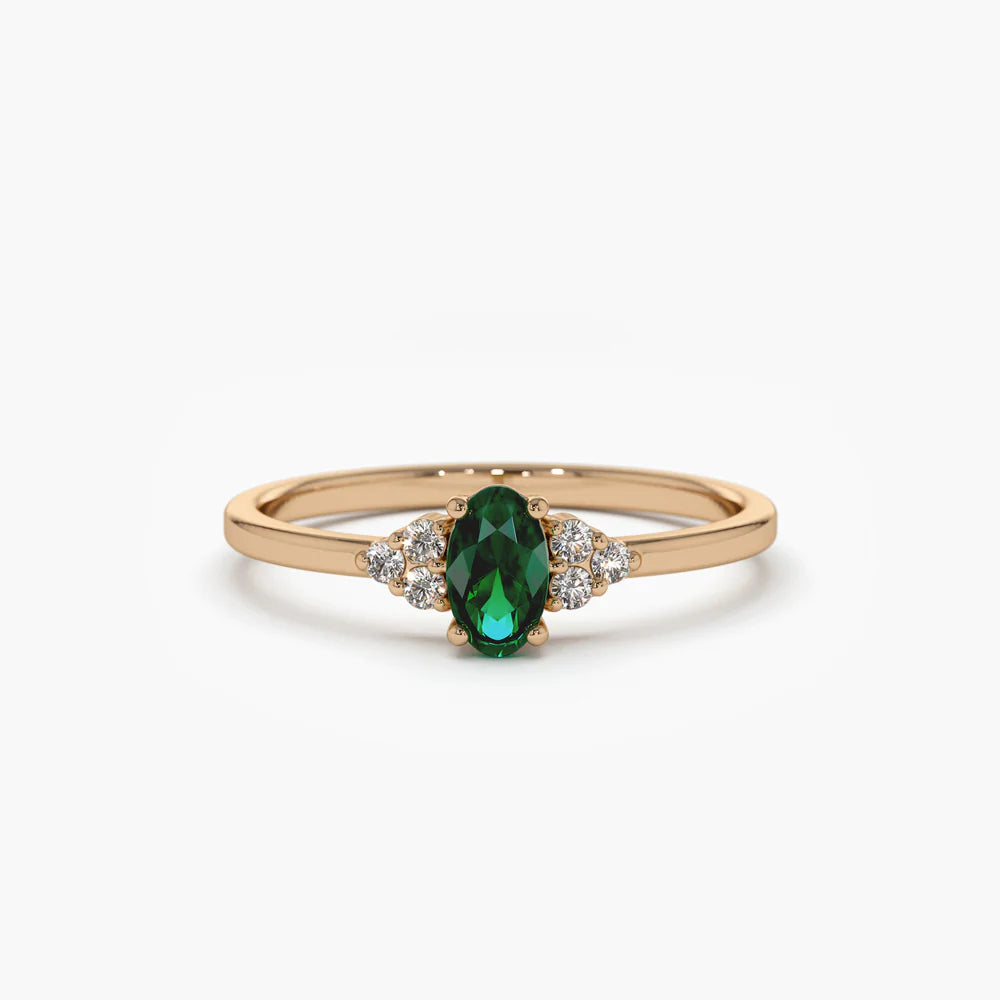Solid Gold Oval Emerald and Diamond Ring (FB12DD)