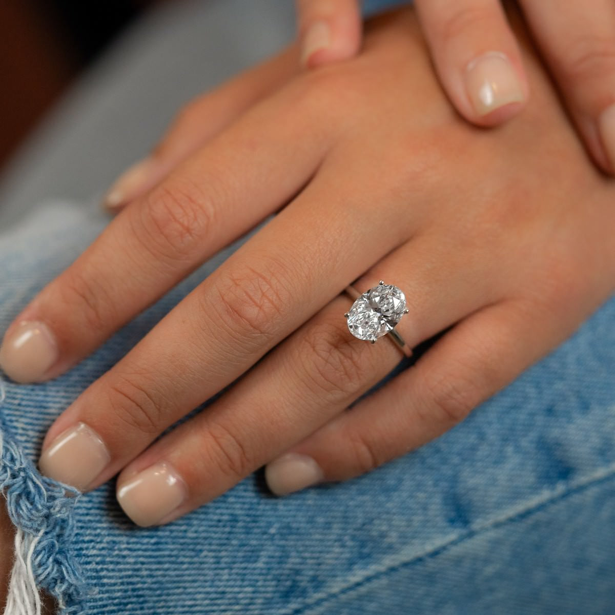 Solid Gold Oval Lab-Created Diamond Rings