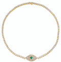 Solid Gold Diamond Evil Eye Choker With Emerald Eye