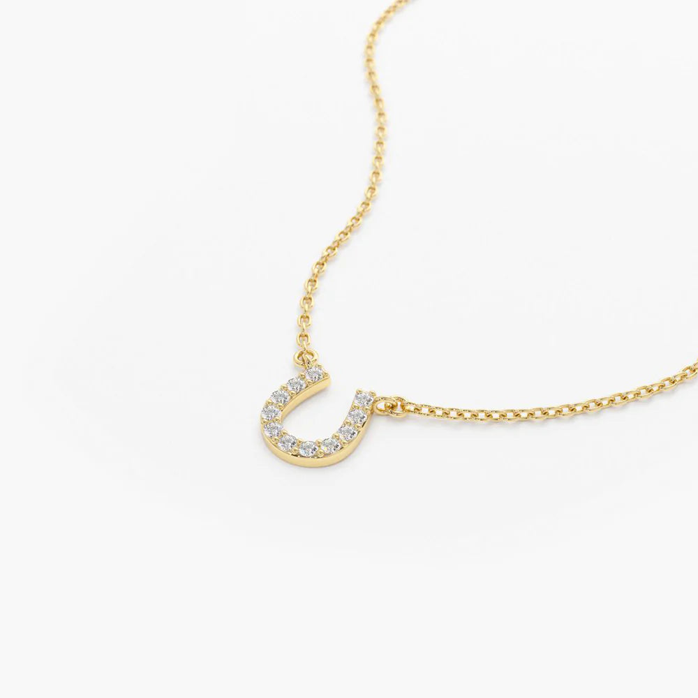 Solid Gold Mini Diamond Horseshoe Necklace