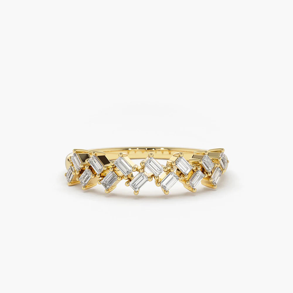 Solid Gold Zig Zag Baguette Diamond Ring (823EA2)