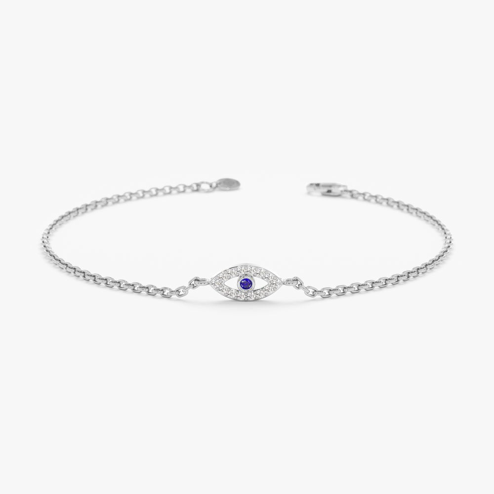 Solid Gold Dainty Diamond & Sapphire Evil Eye Bracelet