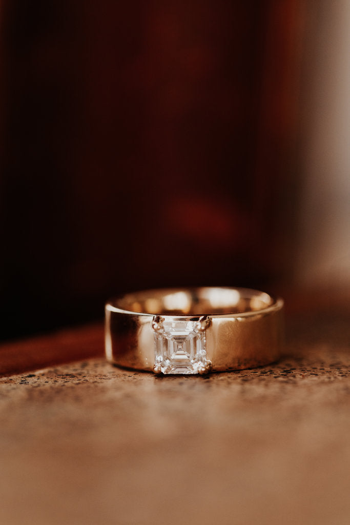 Solid Gold Lab-Grown Diamond Asscher Cut Cigar Band Solitaire