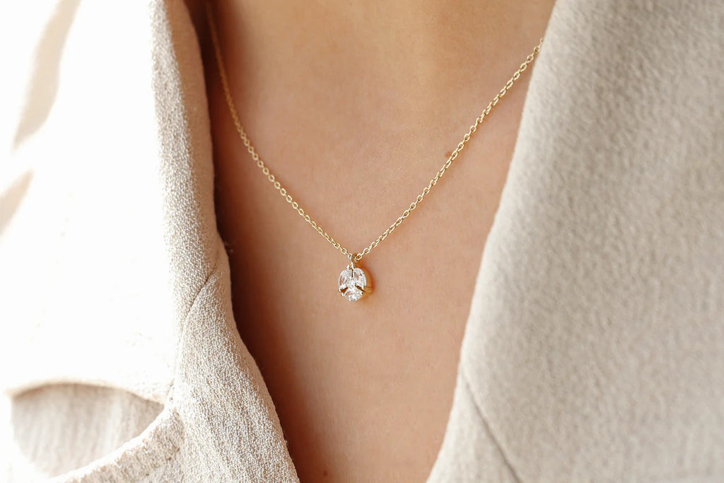 Solid Gold Marquise Diamond Cluster Necklace