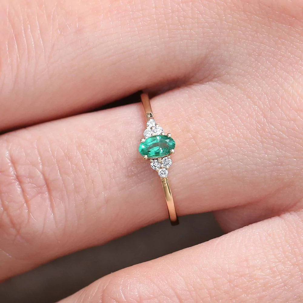 Solid Gold Oval Emerald and Diamond Ring (FB12DD)