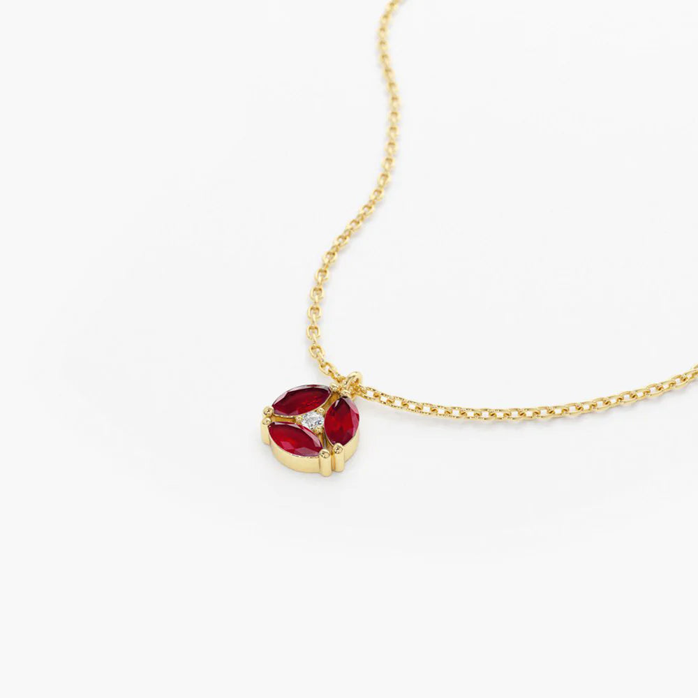 Solid Gold Marquise Ruby Cluster Necklace