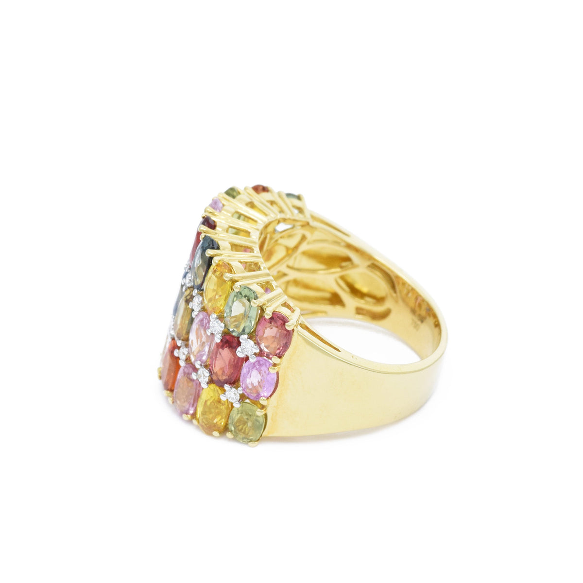 Solid Gold, Multi-Color Sapphire, Triple-Row Ring