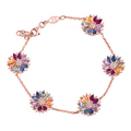 Solid Gold 5 Flowers Multi Sapphire Chain Bracelets