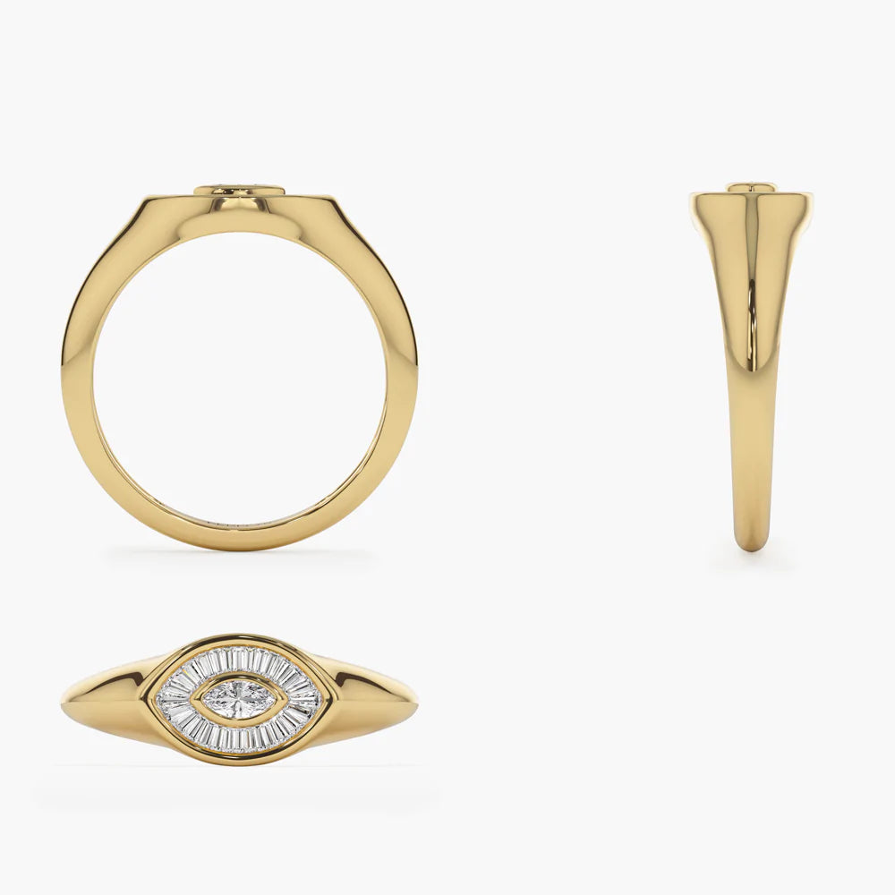 Solid Gold Marquise Shape Baguette Diamond Ring